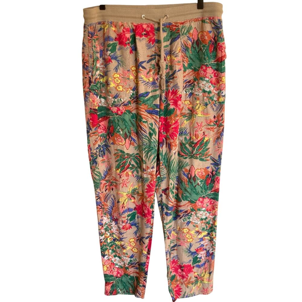 M&S Collection Women Tropical Floral Linen Blend Crop Pant UK 14/US 10 Vacation